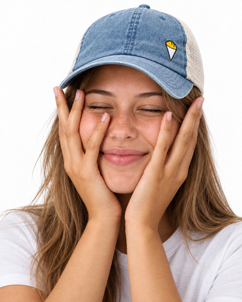 Casquette Trucker “Cornet de frites” Bleu Marine délavée
