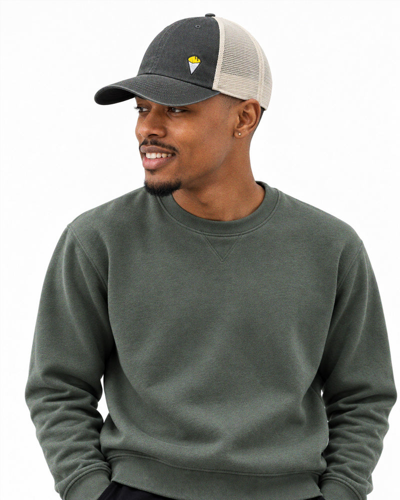 Casquette Trucker “Cornet de frites” Gris Foncé délavée