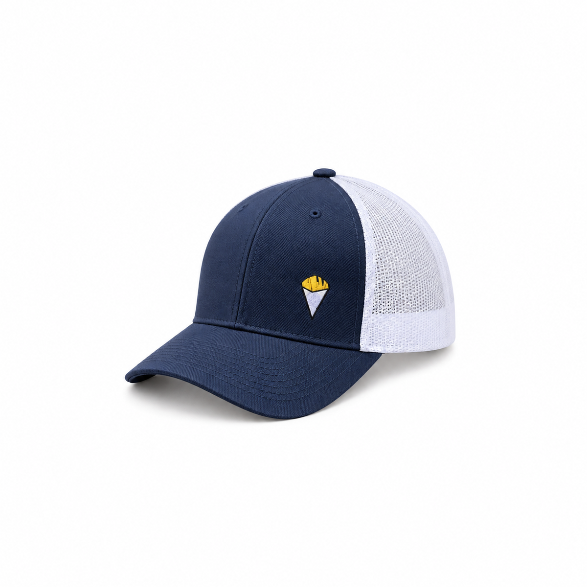Casquette Trucker “Cornet de frites” Bleu Marine et Blanche