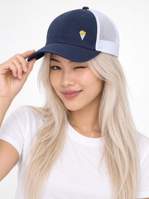 Casquette Trucker “Cornet de frites” Bleu Marine et Blanche